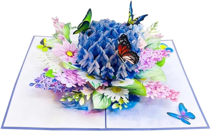 3D Pop-Up Hydrangea & Butterflies Greeting Card – Handmade Floral Card for Birthday, Mother’s Day, Anniversary & Special Occasions F47