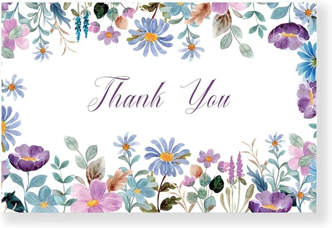 20PCs, Premium Floral Surrounded Thank You Cards with Envelopes - Elegant Flowers, Blank Inside with Glitter Seals, 4 * 6 inch.