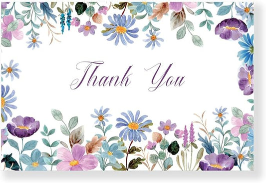20PCs, Premium Floral Surrounded Thank You Cards with Envelopes - Elegant Flowers, Blank Inside with Glitter Seals, 4 * 6 inch.