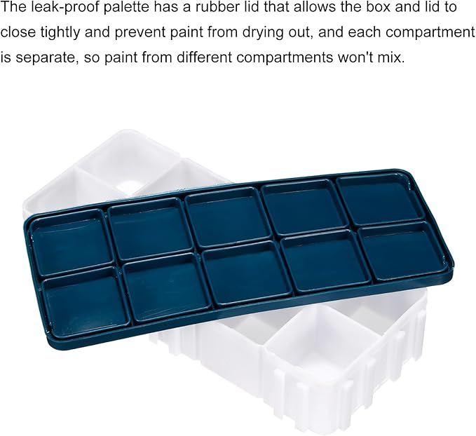 PATIKIL 10 Compartments Paint Palette, Plastic Painting Tray Deep Saver Box Detachable with Soft Cover Art Supplies Storage Organizer for Watercolor Gouache Oil Paint Art