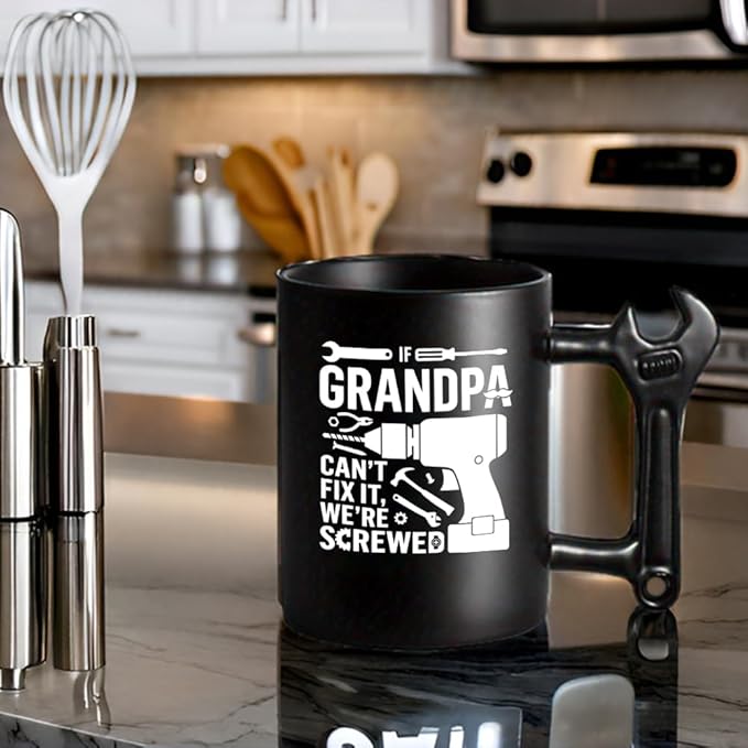 LOZACHE Funny Coffee Mug Gifts for Grandpa, Novelty Ceramic Cup with Wrench Handle, Christmas Fathers' Day Birthday Gift for Grandpa, Cool Gifts for Best Grandfather