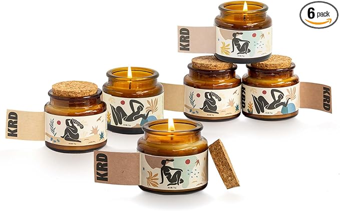 KRD 3X Strong Scented Candles Set, 6 * 2.5oz Coconut Soy Wax, 20H Clean Burn, Birthday & Christmas Candle Gift, 6 Scents