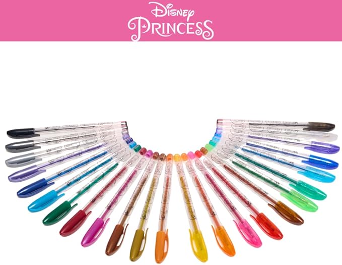 Disney Princess Gel Pens Set for Kids, 24 Pack with Glitter Gel Pens, Cute Pens for Girls – Cinderella, Rapunzel, Ariel, and Tiana