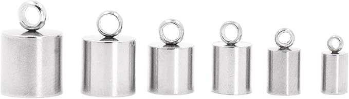 Mandala Crafts Stainless Steel Leather Cord End Caps for Jewelry Making, Tassel Caps, 4mm to 9mm 48 PCs Cylinder Cord Ends, Kumihimo Supplies and Jewelry Findings