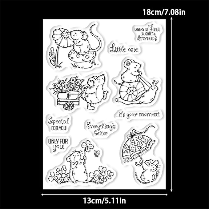 Cozy Mouse Mushroom Stamps and Cutting Dies for Card Making DIY Transparent Silicone Clear Stamp and Metal Die Cuts Sets for Scrapbooking Paper Greeting Cards Decor Seals Craft Supplies