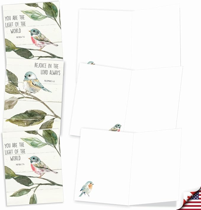 The Best Card Company - 20 Blank Notes with Envelopes - All Occasion Animal Assortment (10 Designs, 2 Each) - Scripture Birds AM7108OCB-B2x10-NB