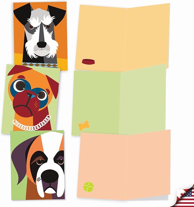 The Best Card Company - 10 Blank Dog Cards Assorted (4 x 5.12 Inch) - Adorable Boxed Animal Note Cards for All Occasions - Cubic Canines M6632OCB