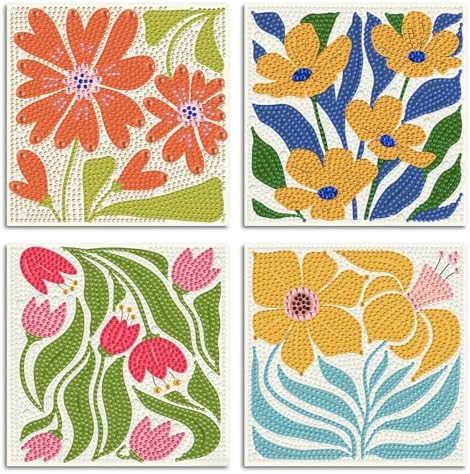 ICYANART 4 Pack Flowers Diamond Art Kits for Kids Age 6-12 6x6 Inch by Unknown