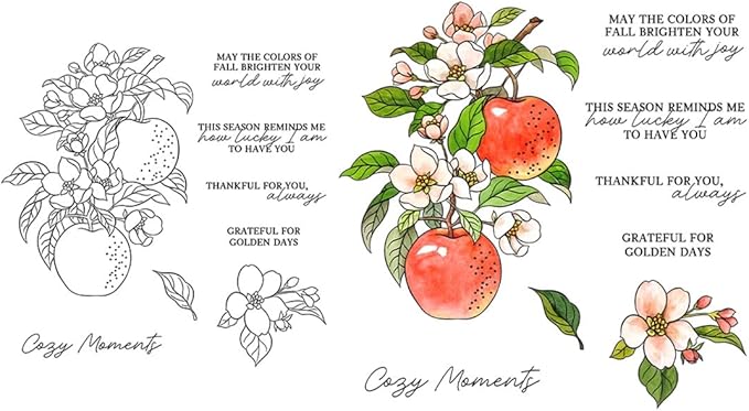 Fruit Flower Branches Stamps and Cutting Dies for Card Making DIY Transparent Silicone Clear Stamp and Metal Die Cuts Sets for Scrapbooking Paper Greeting Cards Decor Seals Craft Supplies