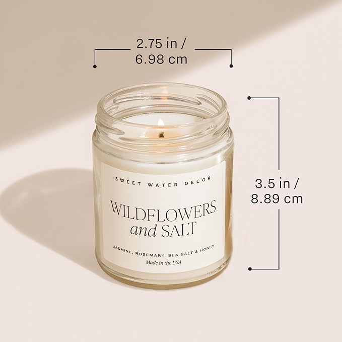 Sweet Water Decor, Beautiful Bride Candle - Sea Salt, Jasmine, Cream, and Wood Scented Soy Wax Candle for Home - Engagement and Wedding Gift - 9oz Clear Jar, 40 Hour Burn Time, Made in The USA