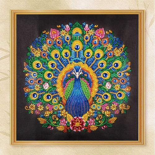 DIAMONDOUBLE Advanced Special Shape Diamond Painting Kits for Adults on Velvet Canvas, 12x12 Peacock 5D Partial Drill Diamond Art Kit for Beginners, DIY Crystal Rhinestone Mosaic Craft Wall Decor by Diamondouble