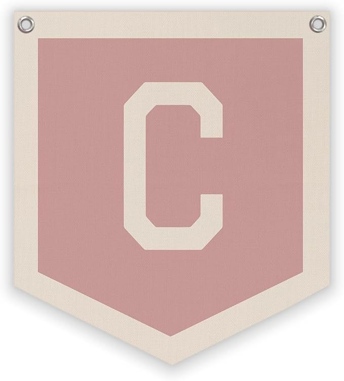 Lacama Baby Shower Decor Gifts, Pink Initial Personalized Preppy Banner, Baby Girl Nursery Decor, Initial Pennant，Vintage Room Decor Toddler Room Bedroom Playroom Front Door Birthday Gift(C)