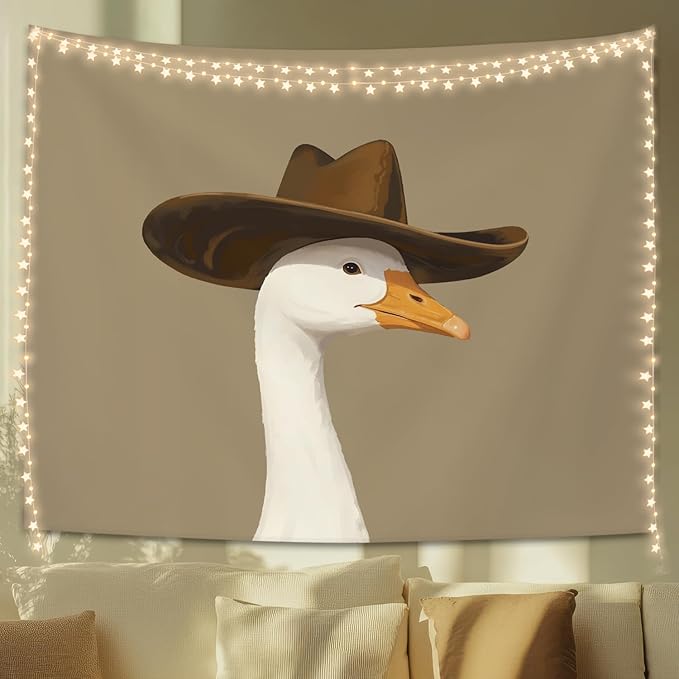 STHTTSW Vintage Western Goose Tapestry, Funny Cowboy Goose Tapestries Wall Blanket, Trendy Duck Wall Hanging Decor for Nursery Living Room Home Bedroom, 50x60 Inch