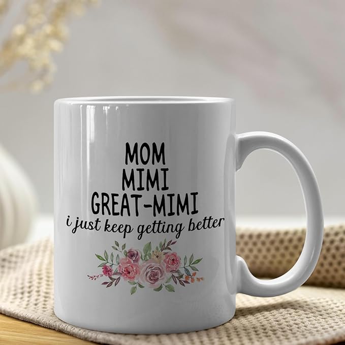 IWXYI Great Mimi Coffee Mug - Great Mimi Gifts for Birthday Mothers Day, 11oz Floral Mother‘s Day Coffee Mug Ceramic, Mothers Day Gifts