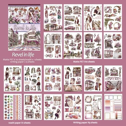 Snycler Sticker Book - 20 Sheets Vintage PET Stickers for Scrapbooking, Junk Journaling, Ephemera, and Decorative Crafts-Revel in Life - Image 6