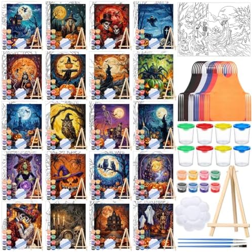 Sherr 140 Pcs 20 Set Pre Drawn Canvas Painting Kit, Halloween Style by Sherr