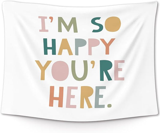 XLDLIOO Boho Classroom Tapestry, Boho Classroom Decor, Inspirational Wall Tapestry Hanging for Bedroom, I'm So Happy You're Here, Educational Tapestries Wall Decor Art for Kids Party, 40x30in