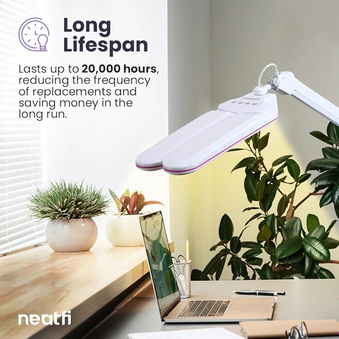 Neatfi Elite HD XL LED Desk Lamp, 3 Light Modes, 90PCS SMD LED, Non-Polar Dimming, Bright Eye-Caring Lighting for Home Office, Drafting, Beauty Shop, Workbench (CCT with Clamp, Pink Ring, 17 Inches)