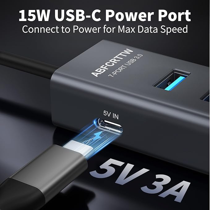 4Ft 7-Port USB Hub 3.0 for Desktop, 4 USB-A & 3 USB-C Ports Aluminium 5Gbps USB Extender Hub, USB Splitter, USB Hub Long Cable for Desktop, PC, Flash Drive, Mobile HDD SSD, Windows/XPS