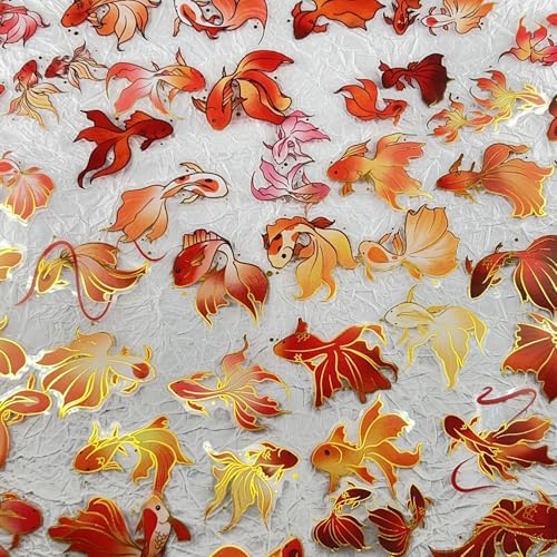 50PCS Gold Stamp Stickers Goldfish Aesthetic PET Travel Journal Decal Waterproof Decorative Decals for Scrapbook DIY Crafts Album Bullet Journal Planner Water Bottles Laptop Phone (Gold Stamp-A) - Image 7