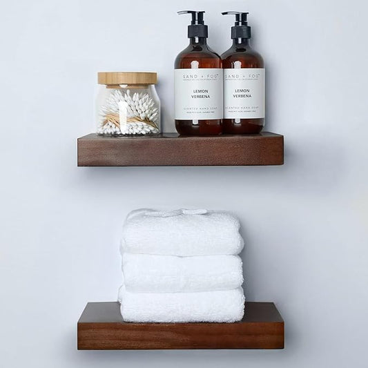 Homeforia Walnut 12 inch Floating Shelf, High End Solid Real Wood Small 12inch Floating Shelves for Wall Mounted, Dark Brown 12in Floating Shelves, Heavy Duty Bracket, 12 X 6.5 X 1.75 inches, Set of 2