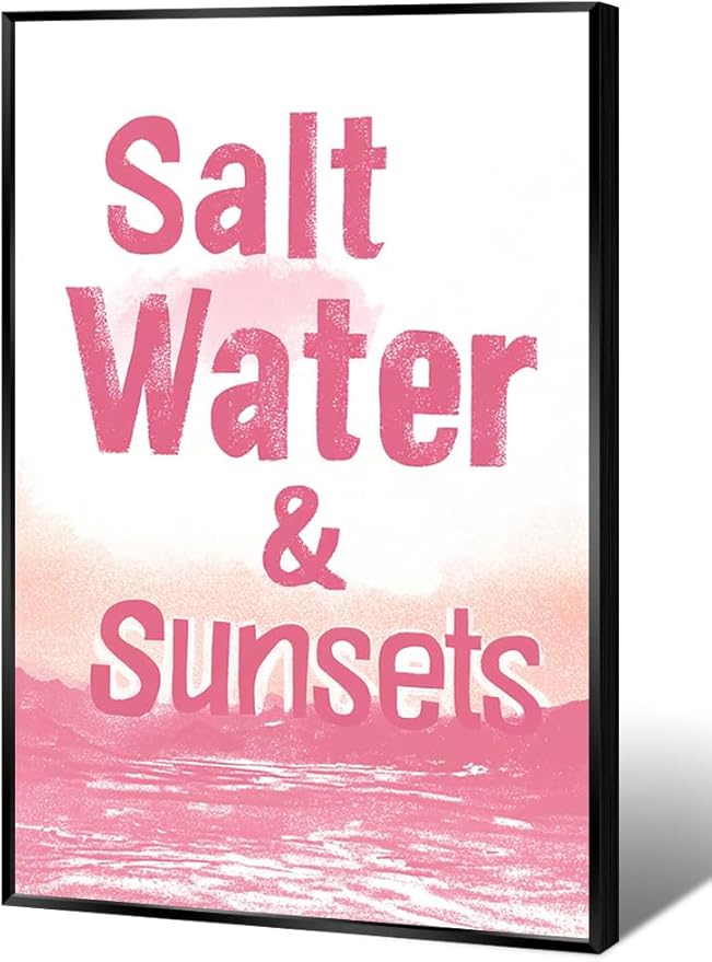 Metal Black Frame Dreamy Salt Water Sunsets Poster Pink Ocean Romantic Coastal Canvas Wall Art Seascape Beach Boho Decor Minimalist Print Aesthetic Picture for Living Room Decoration 20x30inch