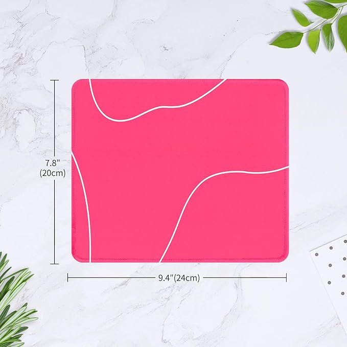 Seorsok Square Aesthetic Cute Line Mouse Pad,Office Home Personalized Mouse Mat Design,Waterproof Mousepad,Non-Slip Rubber Base Computer Mouse Pads for Wireless Mouse,Hot Pink