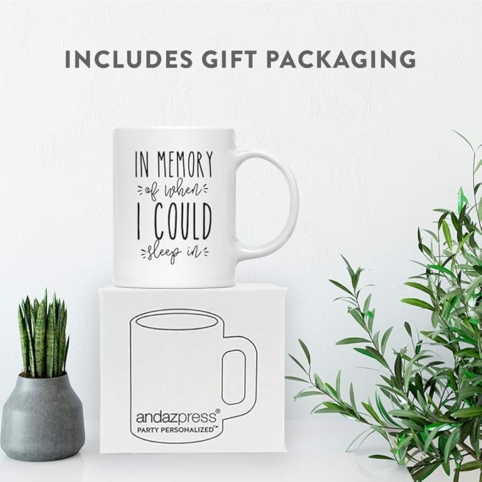 Andaz Press Mother's Day 11oz. Ceramic Coffee Tea Mug Gift for Mom, in Memory of When I Could Sleep in, 1-Pack