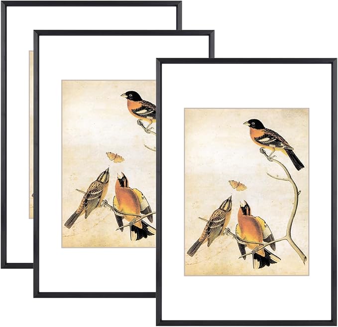 8x12 Picture Frame Set of 3, Black Aluminum Metal Photo Frames with HD Glass, Fits 6x8 with Mat or 8 x 12 without Mat, Display for Wall and Table