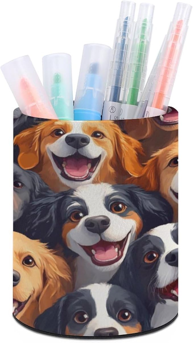 Fashion Pencil Pen Holder Cup, Waterproof Office Supplies, Waterproof Multifunctional Office Supplies Cartoon Selfie Dog