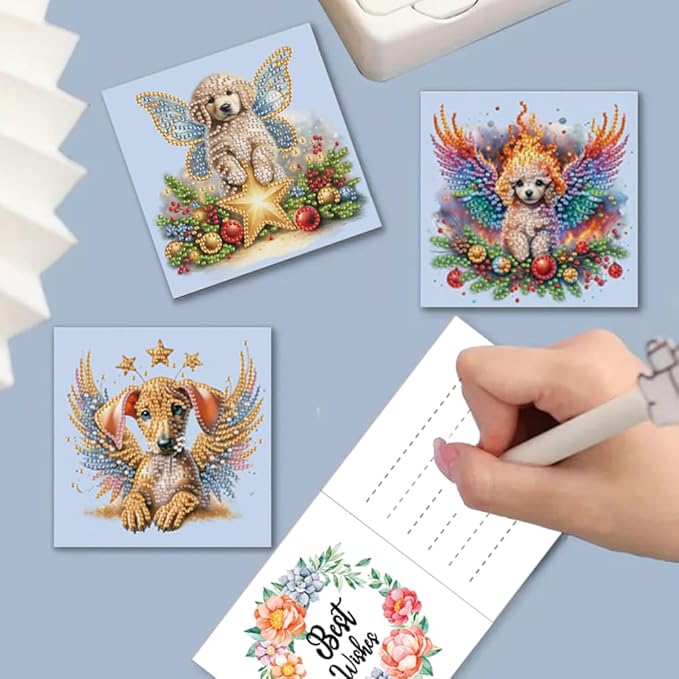 Ceitura 6Pcs DIY Diamond Art Painting Crafts Rhinestone Painting Greeting Card Making Kit Postcard for Holiday Christmas New Year Party Favors (Dogs)
