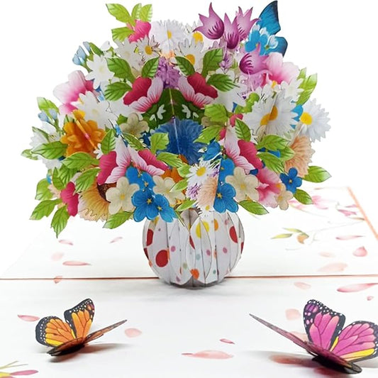 iGifts And Cards Flower Vase Magic Pop Up Card – 6" x 8" 3D Floral Bouquet Greeting with Butterflies for Birthday, Mother’s Day, Anniversary, Thinking of You, Surprise Gift with Envelope