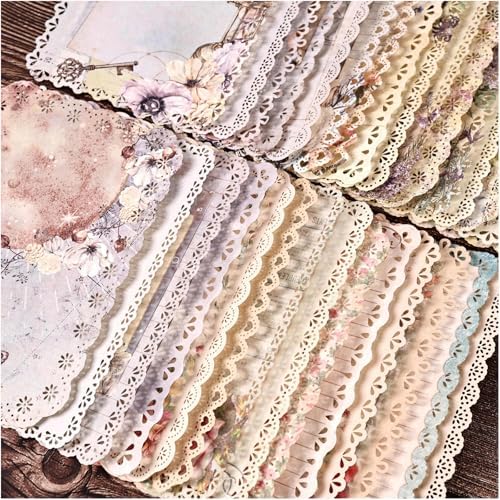30 Sheets Lace Edged Vintage Scrapbook Paper, Assorted Set - 3 Pack Background Decorative Paper Ephemera for Junk Journaling Supplies, Scrapbooking, Collage, Stationery Letter Writing by Diuhofart
