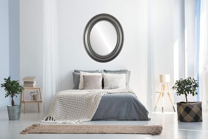 OVALCREST Oval Beveled Wall Mirror for Home Decor - Heritage Style - Black Silver - 29x41 Outside Dimensions