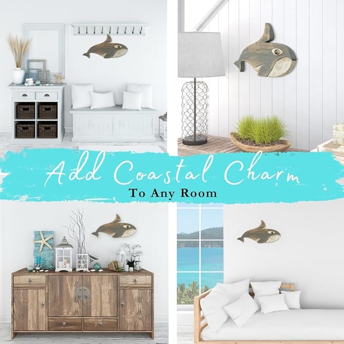 Mint Bucket Brands Driftwood Fish Nautical Wall Decor - 17" x 10" Handmade Wooden Rustic Coastal Wall Art for Living Room, Bedroom, Office, Bathroom - Ocean Beach Decoration (Finn)