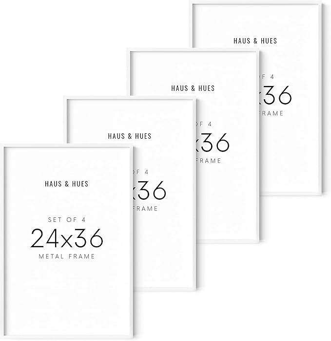 HAUS AND HUES 24x36 White Aluminum Frame Set of 4 - Gallery Wall Pack, Large Picture Poster Holder (White Aluminum Frame)