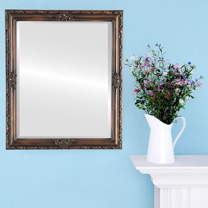 OVALCREST Rectangle Beveled Wall Mirror for Home Decor - Jefferson Style - Rubbed Bronze - 22x26 Outside Dimensions