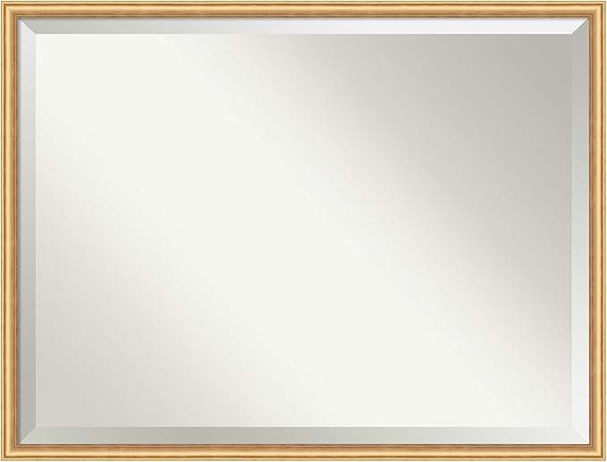 Amanti Art Gold Wall Mirror 32x42 Salon Scoop Gold Rectangle Bathroom Mirror for Wall Decor Living Room, X-Large Casual Wood Frame, Hangs Horizonally and Vertically, Bathroom Decor, Beveled Edge