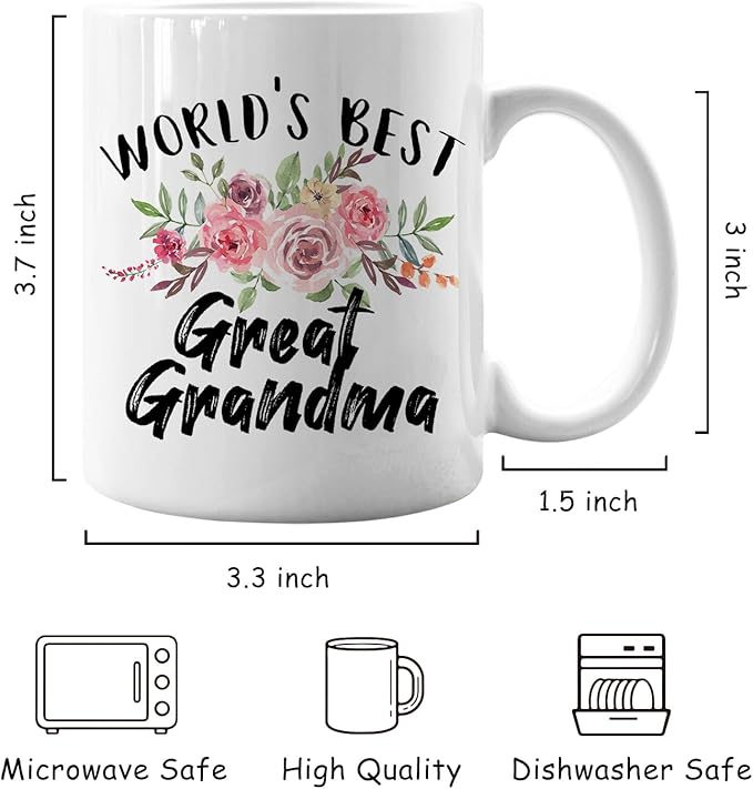 IWXYI Great Grandma Mug, World's Best Great Grandma Ceramic Coffee Mug Cup 11 Ounce