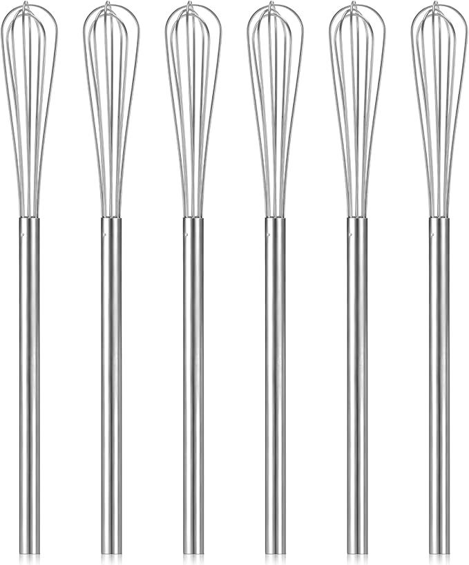 Baderke 6 Pcs 10.2 Inch Mini Small Whisk Long Handle Stainless Steel Egg Whisks Egg Beater Coffee Wire Whisk, Great for Blending, Whisking, Beating, or Stirring Eggs Mixing Salad Dressings, Sauces