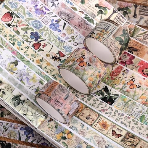 42 Rolls Vintage Washi Tape Set, Delicate Butterfly & Lush Floral Botanical Themed Writable Decorative Tapes with Retro Elements for Scrapbooking, Junk Journal Supplies, Bullet Journaling 5-25mm Wide - Image 6