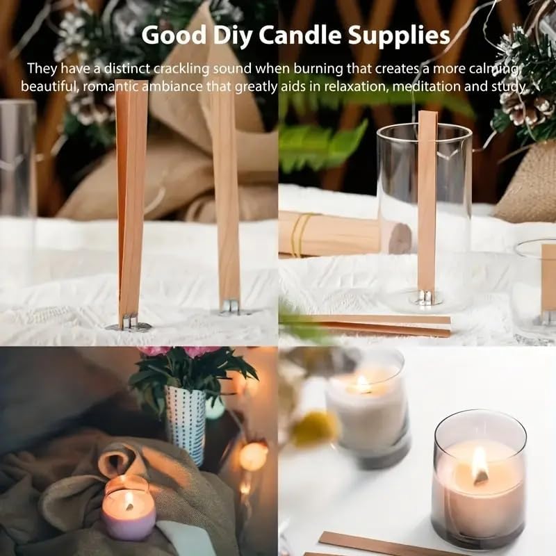 Candle Making Supplies Kit - Natural Cotton & Wooden Wicks with Stickers, Sustainers, Holders for Soy Wax, Beeswax, Coconut Wax DIY Candle Making Supplies (Pack of 6) - Image 7