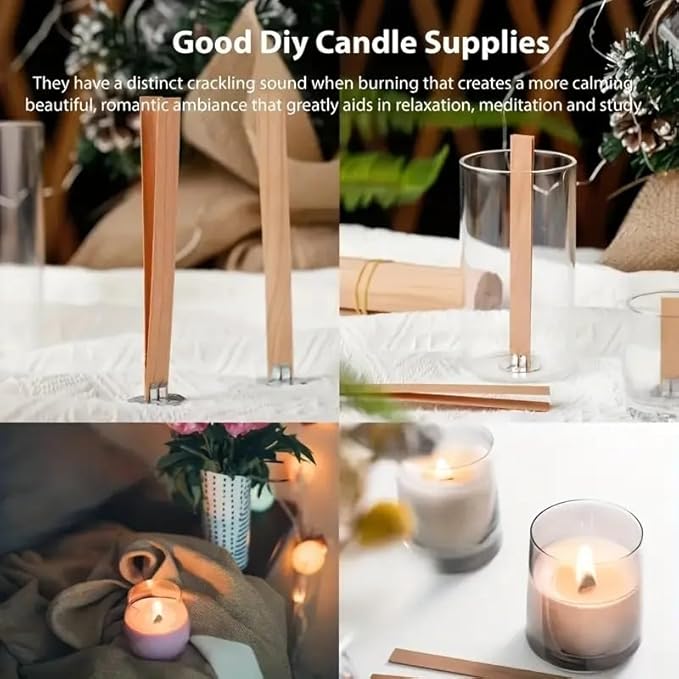 300pcs Wood Wicks for Candles Making,100pcs Wooden Candle Wicks and 100pcs Base,100pcs Wick Stickers,for Soy Wax, Beeswax, Coconut Wax - DIY Candle Making Supplies for Beginners & Professionals