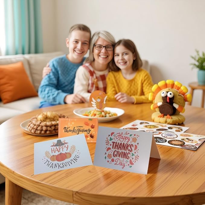 20 Pack Happy Thanksgiving Greeting Cards 4 x 6 Inch Bulk Fall Card Blank Autumn Thank You Cards with Kraft Envelope & Harvest Stickers Suitable for Thanksgiving Party Supply