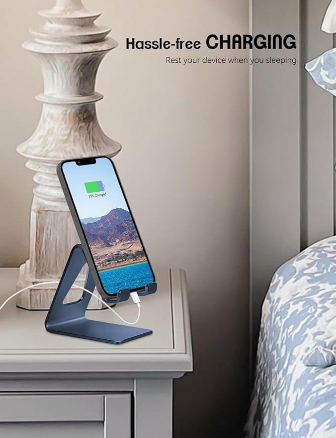 Desk Cell Phone Stand Phone Holder - Aluminum Phone Cradle Dock for iPhone 13 12 pro 11 X Xs max 8 7 6 6s Plus SE 5 5s SE Samsung, All Smart Phones (Navy Blue)