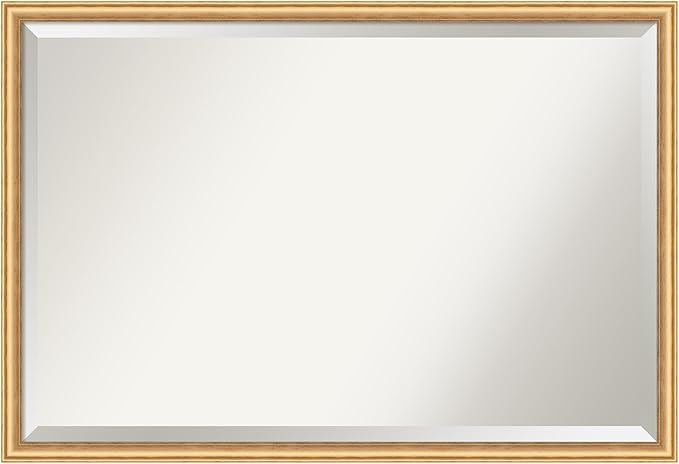 Amanti Art Gold Wall Mirror 26x38 Salon Scoop Gold Rectangle Bathroom Mirror for Wall Decor Living Room, Large Casual Wood Frame, Hangs Horizonally and Vertically, Bathroom Decor, Beveled Edge