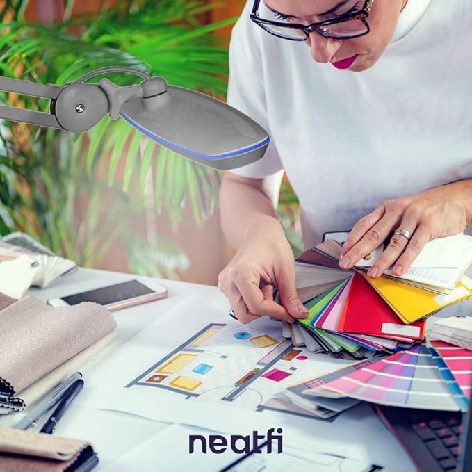Neatfi XL 2,200 Lumens LED Task Lamp, 24W, 117 Pcs SMD LED, 23 Inches Ultra Wide Lamp, 4 Level Brightness Dimmable, Eye-Caring Light, Glare Free (Non-CCT with Base, Silver)