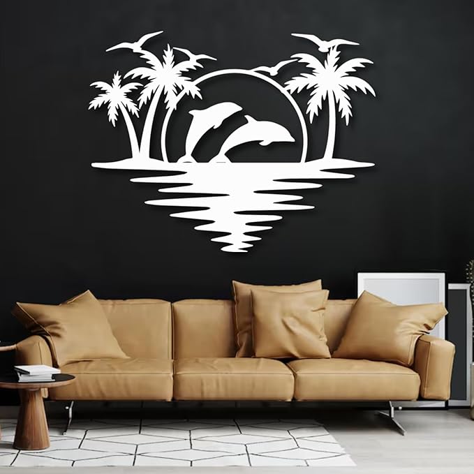 Palm Tree Metal Wall Decor,Palm Tree Outdoor Wall Art,Tropical Palm Tree Wall Decorations for Living Room,Outdoor Wall Decorations for House (24"×19",Black)