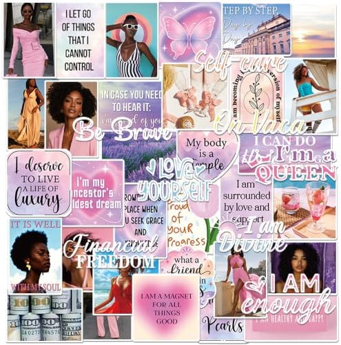 Purple Vision Board Supplies - 50 Pcs Aesthetic Black Girl Stickers by LetCreativityFlourish
