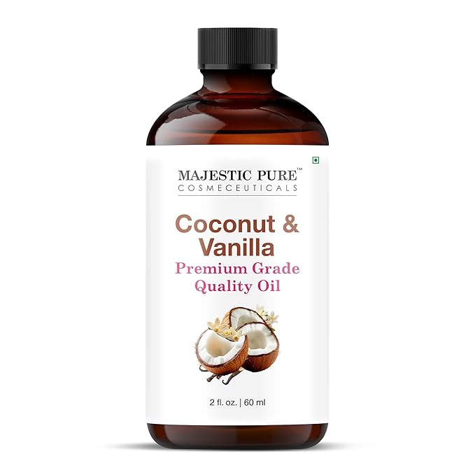 Majestic Pure Essential Oil with Glass Dropper - 100% Pure and Natural - Essential Oils for Diffuser, Aromatherapy, Soap and Candle Making, Coconut Vanilla Essential Oil, Coconut Vanilla Oil, 2 Fl Oz